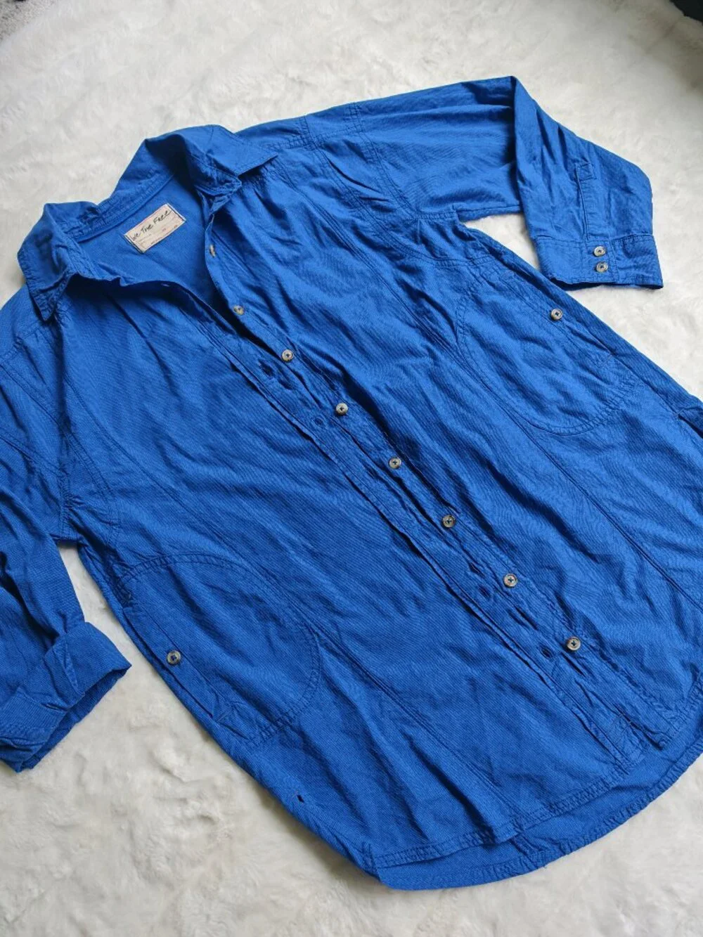 Free People We The Free Garden State Button Down Shirt XS Oversized Blue Cotton